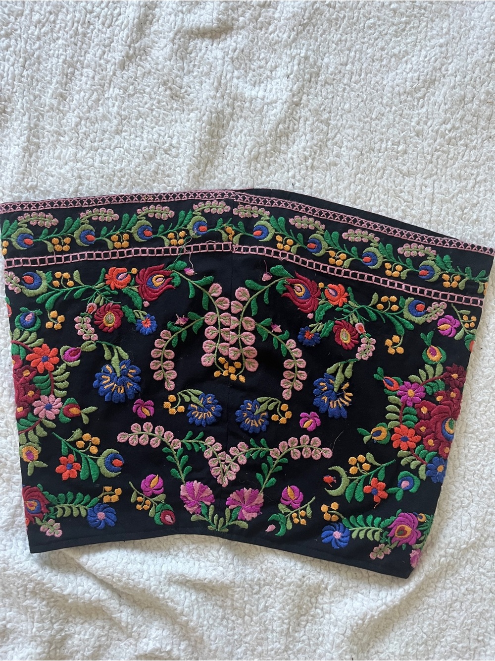 Zara Black Mini Skirt with Multicolor Floral Embroidery